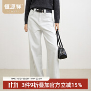 恒源祥【含棉】薄絨休閑褲女秋冬新款女裝厚款微彈百搭顯瘦闊腿褲褲子 石灰白 S /150/56A