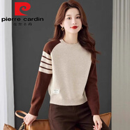 皮爾卡丹（pierre cardin）2025新款針織衫低圓領(lǐng)短款毛衣女羊.毛針織拼色百搭套頭打底衫女 高端米白色今年流行的輕奢品牌 S