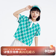 安奈兒（Annil）女童裝Polo衫夏針織純棉運動印花透氣翻領(lǐng)短袖上衣 綠調(diào)花 130 cm