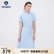 Navigare意大利小帆船女士連衣裙25夏季休閑百搭裙子不對(duì)稱翻領(lǐng)通勤中長(zhǎng)裙 冰水藍(lán) L