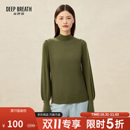 深呼吸DEEP BREATH女裝泡泡袖金屬扣可機(jī)洗純羊毛針織衫毛衣女A301131 墨綠 S (2碼)