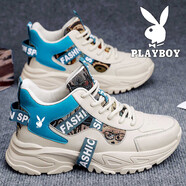 花花公子鞋男鞋2025春秋季新款潮流休閑鞋男百搭戶(hù)外運動(dòng)高 米藍主圖款 單層 39