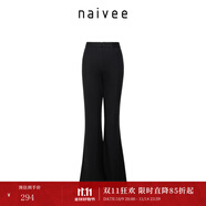 納薇（naivee）秋高彈微喇叭褲子百搭黑色女 黑色 L