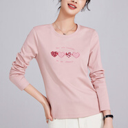 修嫻（soossn）絲光棉長袖t恤女2025秋季新款愛心刺繡休閑寬松顯瘦大碼上衣 優(yōu)雅粉 M
