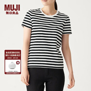 無(wú)印良品 MUJI 女式 印度棉天竺編織 圓領(lǐng)短袖T恤 BBB01A0S 白色X條紋 M