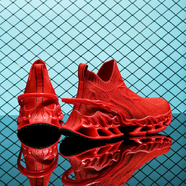 宅族部落刀鋒男鞋2025新款冬季透氣飛織襪子網(wǎng)鞋男士黑色運動休閑跑步潮鞋 紅色 39 39