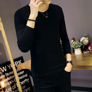 閃爆棉質(zhì)雞心領(lǐng)長(cháng)袖T恤男2025男裝簡(jiǎn)約新款秋衣打底衫內搭v領(lǐng)上衣潮流 黑色 M