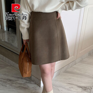 皮爾卡丹（pierre cardin）韓風(fēng)感顯瘦半身裙高腰遮肚子A字裙大碼小黑裙秋冬款毛呢中裙 咖色 S