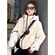 葛絮25年秋冬新款外套連帽沖feng衣外套女秋新款韓版休閑棒球服 米白色春秋款 M  85-110斤