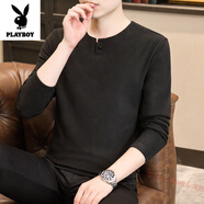 花花公子高檔t恤男士長(cháng)袖中國風(fēng)復古簡(jiǎn)約休閑內搭秋衣男外穿體恤打底衫秋 5826黑色 5XL