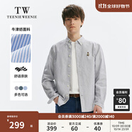 Teenie Weenie小熊男裝休閑條紋襯衫男夏季簡約風(fēng)長袖男襯衣 灰色 M 170