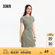 森馬（Semir）連衣裙女收腰T恤裙小心機(jī)夏季2025新款繡花圓領(lǐng)短裙簡(jiǎn)約休閑 橄欖綠A41805 M