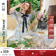 兩三事梵高法式油畫仙女裙海邊度假連衣裙夏季短袖裙子女沉醉入夢 藍(lán)色 L