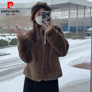 皮爾卡丹皮毛一體秋冬季新款水貂絨外套女短款保暖立領(lǐng)環(huán)保獺兔毛時(shí)尚外套 咖色高品質(zhì) M 105-120斤