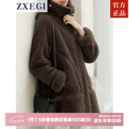 ZXEGI毛茸茸外套100%羊毛顆粒羊剪絨中長(cháng)款復合皮毛一體海寧皮草女 咖啡色 S （90-115斤）