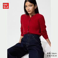 優(yōu)衣庫女裝紐花圓領針織開衫/毛衣外套空調(diào)衫通勤秋冬新款481477 16 紅色 M /160/84A