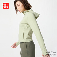 優(yōu)衣庫女裝AIRism高彈力防紫外線拉鏈連帽衫防曬UPF50+修身477049 50 淺綠色 L /160/88A