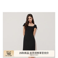 歐時力OCHIRLY 方領A字連衣裙女短裙收腰復古氣質2025秋季新品 黑色 XS