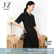 玖姿·安娜蔻西裝領(lǐng)連衣裙女裝夏款OL風(fēng)知性裙子通勤小黑裙 素黑 L
