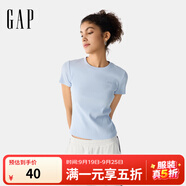 Gap女裝2025春季新款刺繡logo羅紋彈力短袖T恤簡約常規(guī)上衣761951 淺藍色 S (160/80A) 亞洲尺碼