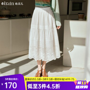 Olrain歐芮兒法式白色半身裙女春夏季女裝花邊重工刺繡蛋糕裙裙子 米白色 L