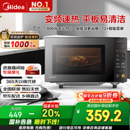 美的（Midea）家用變頻微波爐平板式易清潔 800W微波速熱 一鍵智能菜單 鉆石背板 微晶面板加熱20L（PM20M2）