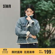 森馬（Semir）牛仔外套女拼接仿兔毛翻領(lǐng)寬松港風(fēng)冬季落肩夾棉夾克103724108001