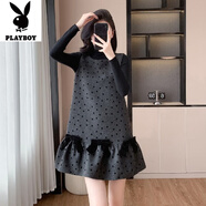 花花公子（PLAYBOY）新品小香風(fēng)波點(diǎn)背心連衣裙兩件套女秋冬季寬松娃娃裙感小個(gè)子套裝 灰色套裝【高端版】-旗艦款 XL