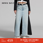 MISS SIXTY半身裙牛仔裙女開叉設(shè)計(jì)拼接性感個(gè)性長(zhǎng)裙歐美高街風(fēng) 中藍(lán) S