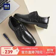 海瀾之家HLA皮鞋男士商務(wù)休閑系帶正裝德比鞋子男H334/H220 黑色加絨39