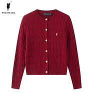 POLOWALK針織衫女打底衫內(nèi)搭春秋款絞花針織開衫春裝外套韓系女裝毛衣夾 酒紅 【貨號(hào)AM8W53580114】 L (165)