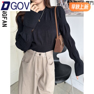 DGOV2025年新款女裝秋季圓領(lǐng)泡泡袖針織打底衫麻花保暖毛衣內(nèi)搭上衣 黑色 均碼 （70-125斤可穿）