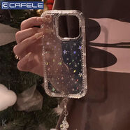 卡斐樂(lè )適用蘋(píng)果16手機殼15plus14pro透明防摔121311卡通可愛(ài)7PLUS透明保護套 CAFELE-閃鉆星星-透明-【鐳射星星不帶手鏈L 蘋(píng)果XSMAX
