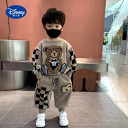 迪士尼（Disney）衣服男童秋冬季套裝2025新款時髦兒童寶寶加絨衛(wèi)衣洋氣春秋款潮流 卡其色/毛巾熊衛(wèi)衣套裝 90