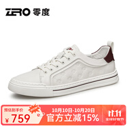 零度Zero官方男鞋板鞋男士小白鞋韓版時尚頭層牛皮透氣休閑皮鞋 白紅（33系帶） 39