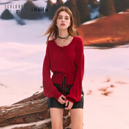 三彩2025冬季新款圓領(lǐng)針織衫系帶毛衫短款開(kāi)衫女 大紅色 M 160/84A