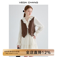 VEGA CHANG連衣裙套裝女秋裝2025年新款復古曠野美拉德皮馬夾+荷葉邊連衣裙 淺杏色連衣裙 M