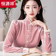 恒源祥2025新中式長袖秋冬季花邊立領金絲絨顯瘦襯衫氣質國風打底衫上衣 粉紅色 花邊立領粉色襯衣 M 高品質 現(xiàn)貨 建議80-100斤穿
