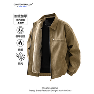 頂峰保羅（Dingfengbaoluo）美式PU皮夾克男秋冬季加絨加厚寬松高級保暖皮衣外套XHR72棕色M