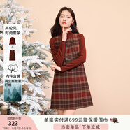 香影減齡紅色穿搭連衣裙套裝2025秋季新款英倫復古格子裙兩件套女 紅色 XL