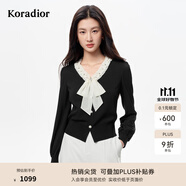 珂萊蒂爾【星光針織】25秋新系帶領香風假兩件套頭針織衫女 黑色 M