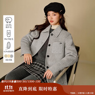 茵曼羊駝毛桑蠶絲襯衫式雙面呢2025冬女裝新款短款毛呢外套 淺灰色 M