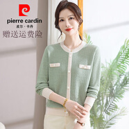 皮爾卡丹（pierre cardin）氣質(zhì)淑女圓領(lǐng)針織上衣女秋2025新款媽媽套裝針織衫套頭打底衫早秋 綠色 L 90-110