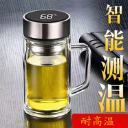 至舒（ZHISHU）玻璃杯加厚雙層帶把手帶蓋耐高溫男女士家用辦公杯大容量泡茶杯子 測溫款-鋼蓋400ml