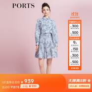 PORTS寶姿商場同款早春新款優(yōu)雅冰晶藍花卉印花短連衣裙SD8D035PPC032 藍+黑 M (6)