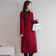 Hoores新款雙面羊絨大衣女中長(cháng)款時(shí)尚韓版修身羊毛秋冬裝毛呢外套女原創(chuàng  ) 棗紅 XL （120-130斤）