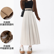 tromlfz黑色西裝半身裙女秋冬2025新款加絨垂感a字傘裙顯瘦中長(cháng)款百褶裙 白色【送腰帶】春秋西裝面料 M _95-110斤