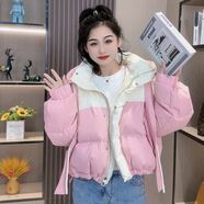 南極人（Nanjiren）平湖羽絨服女短款冬新款小個(gè)子撞色飄帶拼接加厚白鴨絨面包服外套 粉紅色 S (建議體重80-120斤)