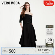 VEROMODA連衣裙新款一字領(lǐng)五分袖修身A字不規(guī)則通勤優(yōu)雅 S59黑色 160/80A/S