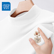 真維斯（JEANSWEST）長(zhǎng)袖t恤打底衫女裝秋冬季新款雙面絨上衣服立領(lǐng)保暖衣純色內(nèi)搭女 白色 小毛絨花口袋_K L